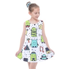 Seamless Pattern With Funny Monsters Cartoon Hand Drawn Characters Colorful Unusual Creatures Kids  Summer Dress by Nexatart