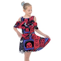 Abstract Grunge Urban Pattern With Monster Character Super Drawing Graffiti Style Vector Illustratio Kids  Shoulder Cutout Chiffon Dress by Nexatart