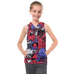 Abstract Grunge Urban Pattern With Monster Character Super Drawing Graffiti Style Vector Illustratio Kids  Sleeveless Hoodie by Nexatart