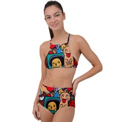 Abstract Grunge Urban Pattern With Monster Character Super Drawing Graffiti Style High Waist Tankini Set by Nexatart