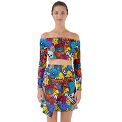 Graffiti Characters Seamless Pattern Off Shoulder Top With Skirt Set by Nexatart