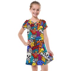 Graffiti Characters Seamless Pattern Kids  Cross Web Dress by Nexatart