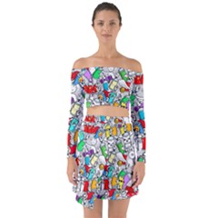 Graffiti Characters Seamless Pattern Off Shoulder Top With Skirt Set by Nexatart