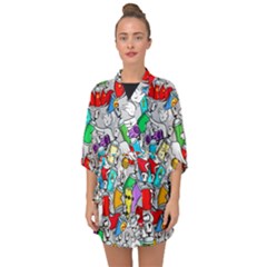 Graffiti Characters Seamless Pattern Half Sleeve Chiffon Kimono by Nexatart