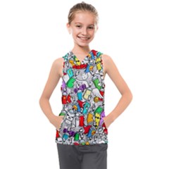 Graffiti Characters Seamless Pattern Kids  Sleeveless Hoodie by Nexatart