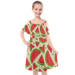 Cute Watermelon Seamless Pattern Kids  Cut Out Shoulders Chiffon Dress by Nexatart