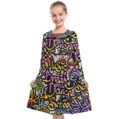 Graffiti Word Seamless Pattern Kids  Midi Sailor Dress by Nexatart