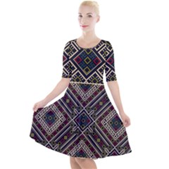 Zentangle Style Geometric Ornament Pattern Quarter Sleeve A-line Dress by Nexatart