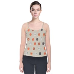 Cat Faces Pattern Velvet Spaghetti Strap Top by Nexatart