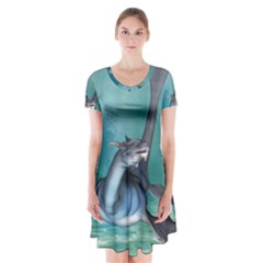 Awesome Seadragon Short Sleeve V-neck Flare Dress by FantasyWorld7