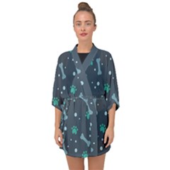 Bons Foot Prints Pattern Background Half Sleeve Chiffon Kimono by Vaneshart