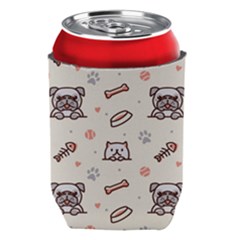 Pug Dog Cat With Bone Fish Bones Paw Prints Ball Seamless Pattern Vector Background Can Holder by Vaneshart