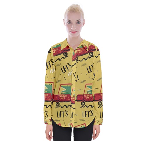 Childish Seamless Pattern With Dino Driver Womens Long Sleeve Shirt by Vaneshart