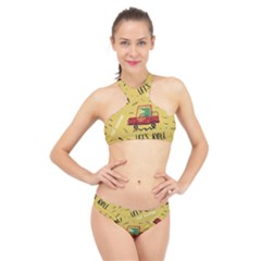 Childish Seamless Pattern With Dino Driver High Neck Bikini Set by Vaneshart