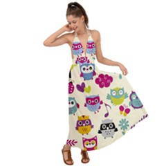 Funny Colorful Owls Backless Maxi Beach Dress by Vaneshart