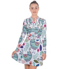 Floral Pattern With Birds Flowers Leaves Dark Background Long Sleeve Panel Dress by Vaneshart