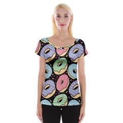 Colorful Donut Seamless Pattern On Black Vector Cap Sleeve Top by Sobalvarro