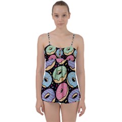 Colorful Donut Seamless Pattern On Black Vector Babydoll Tankini Set by Sobalvarro