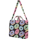 Colorful Donut Seamless Pattern On Black Vector Square Shoulder Tote Bag View1