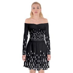 Black And White Matrix Patterned Design Off Shoulder Skater Dress by dflcprintsclothing