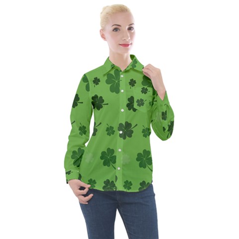 St Patricks Day Women s Long Sleeve Pocket Shirt by Valentinaart