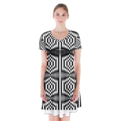 Optical Illusion Short Sleeve V-neck Flare Dress by Sparkle