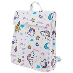 Unicorns Rainbows Seamless Pattern Flap Top Backpack by Wegoenart