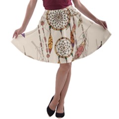 Coloured Dreamcatcher Background A-line Skater Skirt by Wegoenart