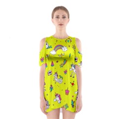 Pattern Unicorns Mermaids Horses Girlish Things Shoulder Cutout One Piece Dress by Wegoenart