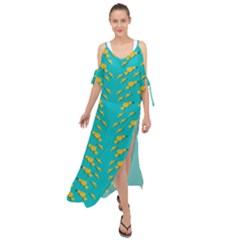 Sakura In Yellow And Colors From The Sea Maxi Chiffon Cover Up Dress by pepitasart