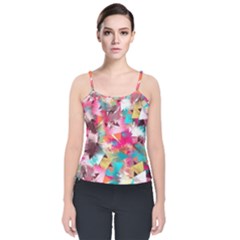 Color Pieces Velvet Spaghetti Strap Top by Sparkle