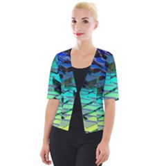 Digital Abstract Cropped Button Cardigan by Sparkle