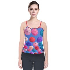 Rainbow Umbrella Velvet Spaghetti Strap Top by Sparkle