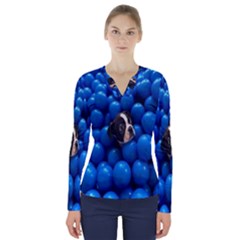 Cute Balls Puppy V-neck Long Sleeve Top by Sparkle