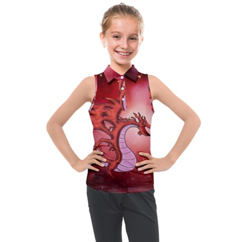 Funny Cartoon Dragon With Butterflies Kids  Sleeveless Polo Tee by FantasyWorld7