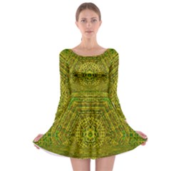 Gold Golden Sunset Mandala Long Sleeve Skater Dress by pepitasart