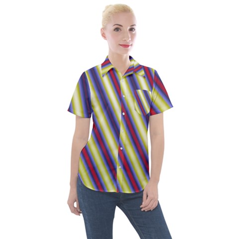 Colorful Strips Women s Short Sleeve Pocket Shirt by Sparkle