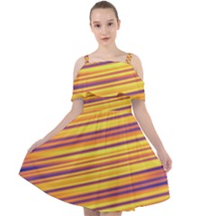 Colorful Strips Cut Out Shoulders Chiffon Dress by Sparkle