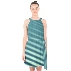 Blue Strips Halter Collar Waist Tie Chiffon Dress by Sparkle