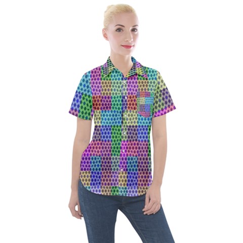 Blocks Stars Women s Short Sleeve Pocket Shirt by Sparkle