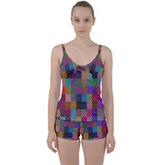 Random Colors Hexagon Tie Front Two Piece Tankini by Sparkle