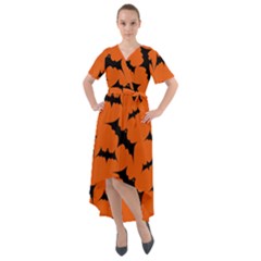 Halloween Card With Bats Flying Pattern Front Wrap High Low Dress by Vaneshart