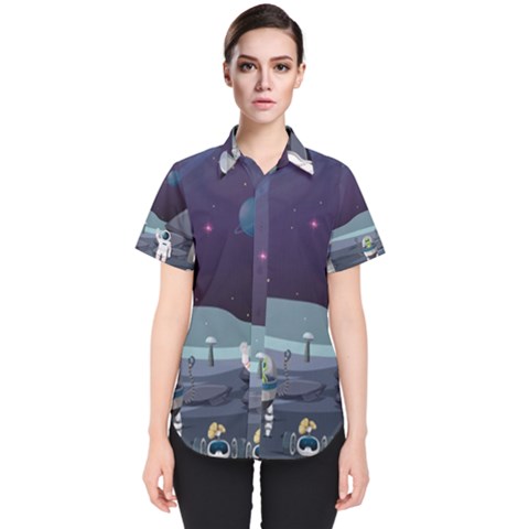 Alien Astronaut Scene Women s Short Sleeve Shirt by Vaneshart