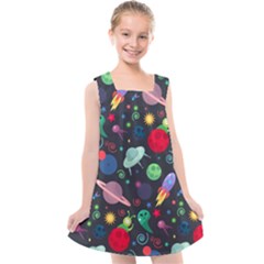 Cosmos Ufo Concept Seamless Pattern Kids  Cross Back Dress by Vaneshart