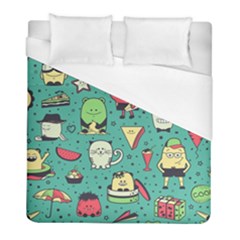 Seamless Pattern With Funny Monsters Cartoon Hand Drawn Characters Unusual Creatures Duvet Cover (full/ Double Size) by Vaneshart