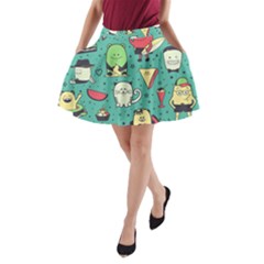 Seamless Pattern With Funny Monsters Cartoon Hand Drawn Characters Unusual Creatures A-line Pocket Skirt by Vaneshart