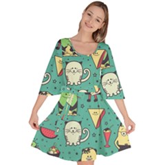 Seamless Pattern With Funny Monsters Cartoon Hand Drawn Characters Unusual Creatures Velour Kimono Dress by Vaneshart