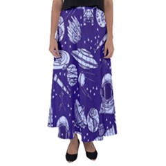 Space Sketch Seamless Pattern Flared Maxi Skirt by Vaneshart