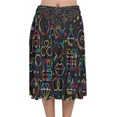 Seamless Pattern With Love Symbols Velvet Flared Midi Skirt by Vaneshart