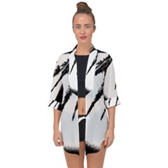 Black And White Tropical Moonscape Illustration Open Front Chiffon Kimono by dflcprintsclothing